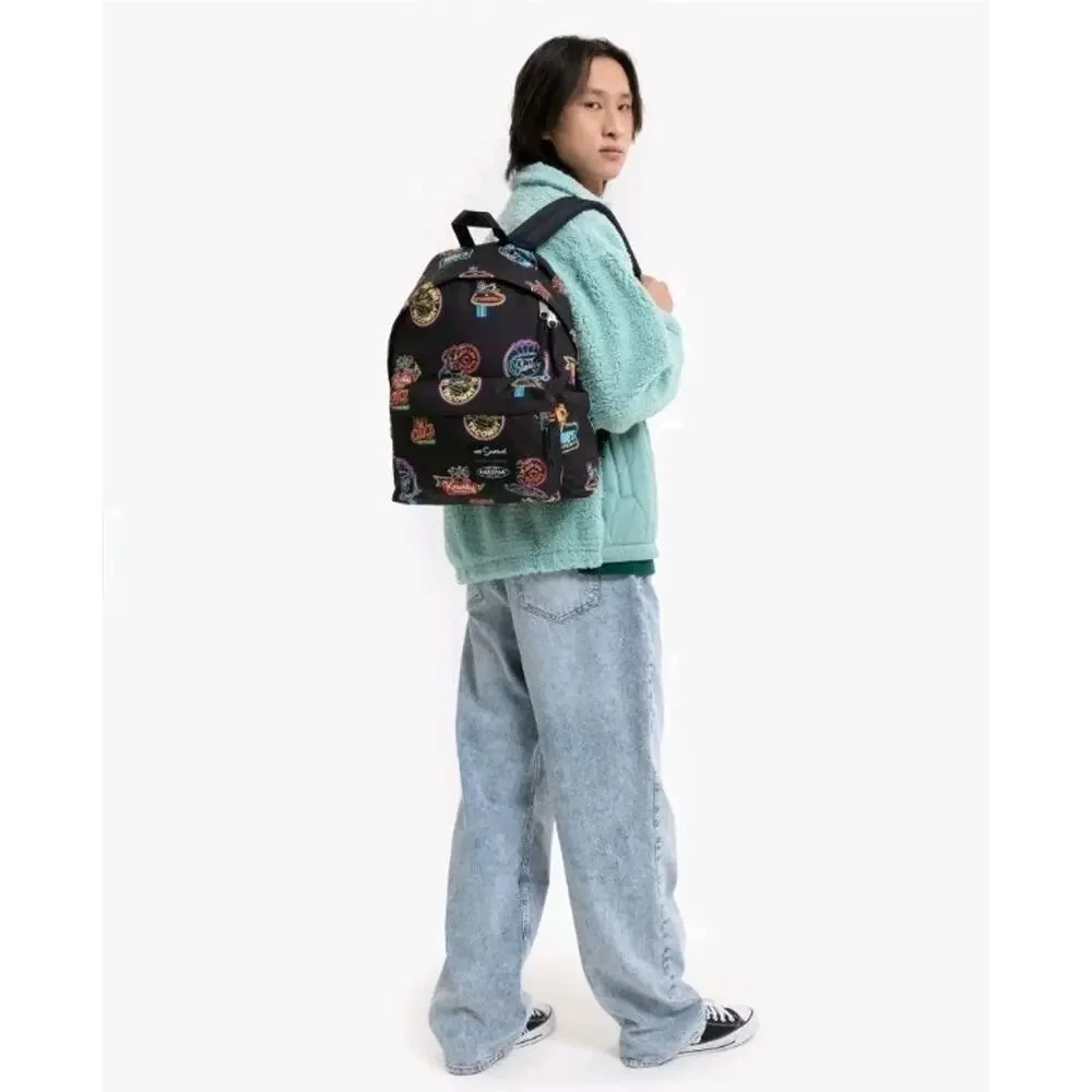 Eastpak Simpsons Backpack Padded Pak'r Neon Sign Patches Black School Bag NWT